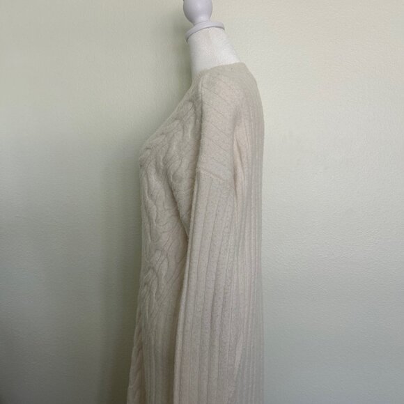 Nordstrom Wool Dress Stretch Cable Knit Sweater Midi Ivory Minimalist Size Large - Picture 4 of 10